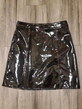 J Crew Black Patent Faux Leather Vinyl PVC Latex Mini Skirt